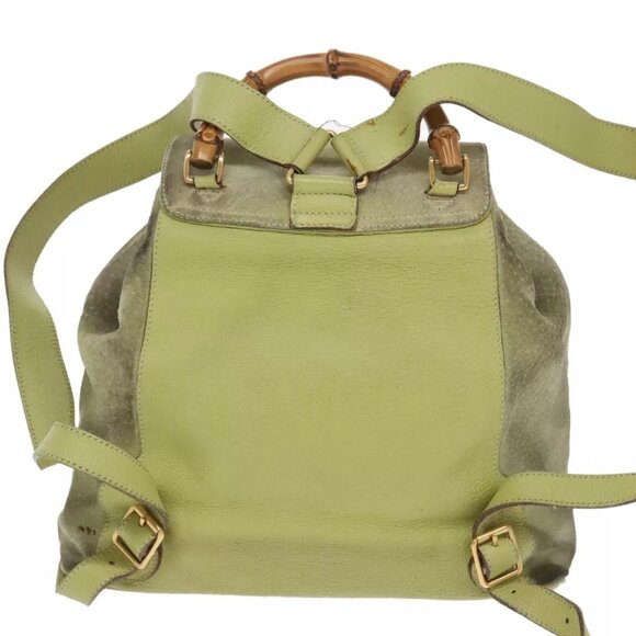 GUCCI Bamboo Backpack Suede Green Gold main image 10